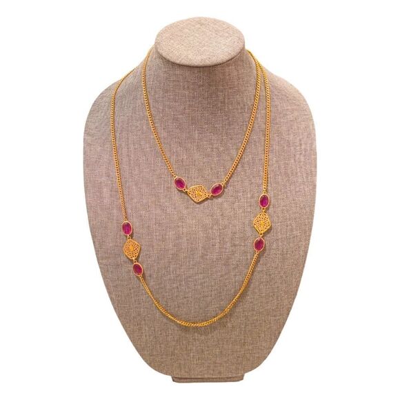 Vintage Sarah Coventry "Lavender N Lace" Purple Lucite Gold-tone Chain Necklace - Picture 1 of 8